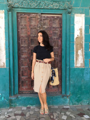Jupe paper bag Sydney cousue en lin coton beige, quiet luxury
