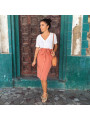 jupe sydney viscose cupro rose corail, ceinturée