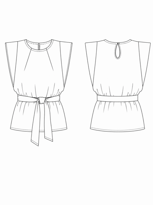 Dessin technique patron de couture top Auckland à volants épaulettes